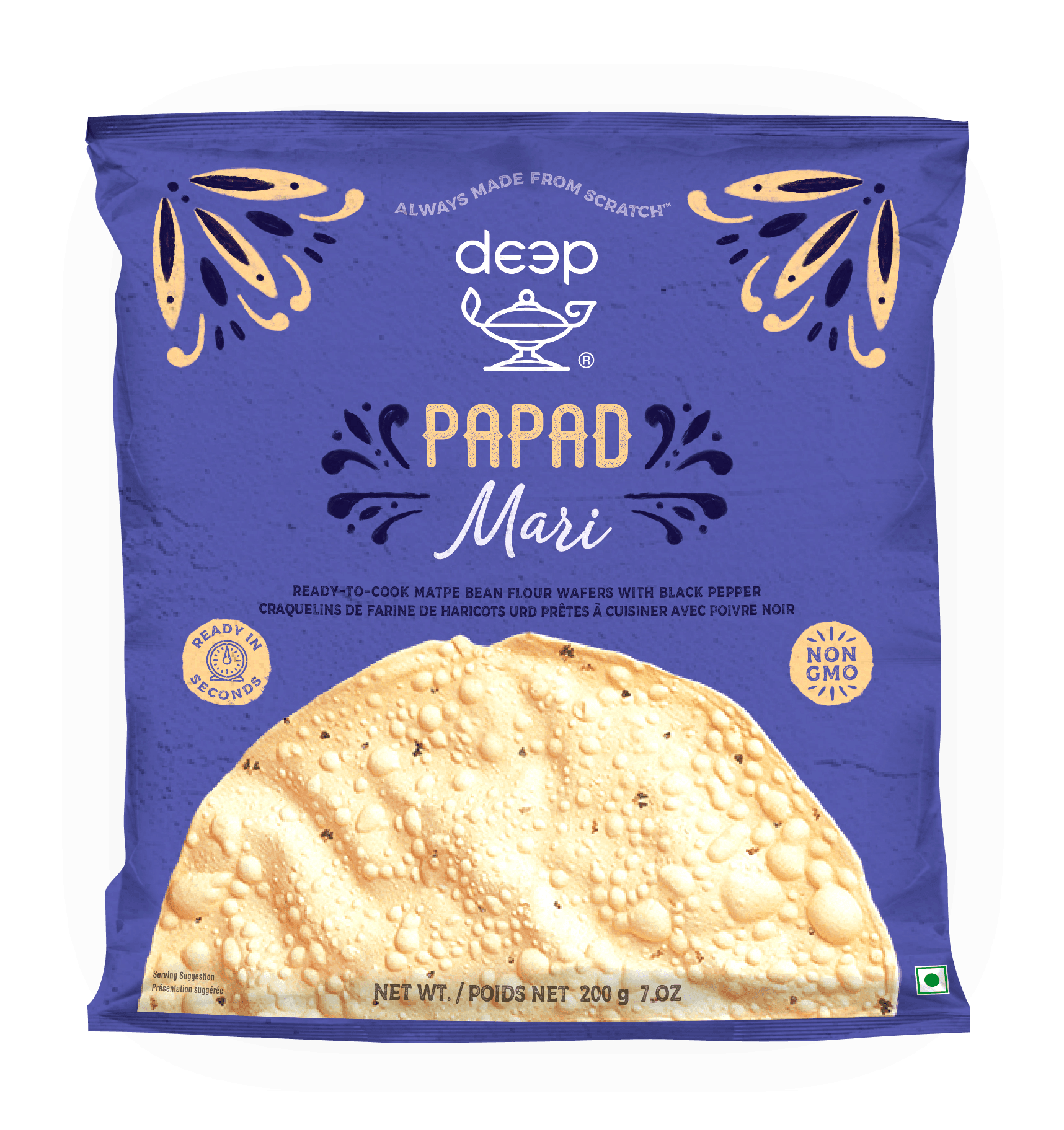 DEEP Papad Udad Black Pepper (mari) (200g)